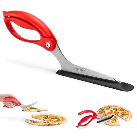 Dreamfarm Scizza | Non-Stick Pizza Scissors with Protective Server | Stainless Steel | All-In-One Pizza Slicer | Easy-To-Use & Easy-To-Clean Pizza Cutters | Red