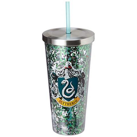 Spoontiques - Harry Potter Tumbler - Slytherin Glitter Cup with Straw - 20 oz - Acrylic - Green