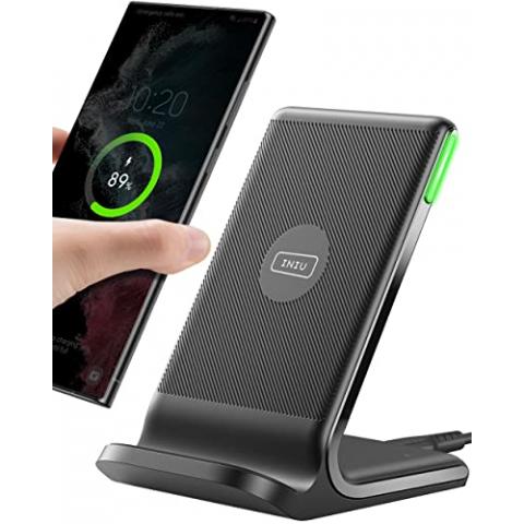 INIU Wireless Charger, 15W Fast Qi-Certified Wireless Charging Station with Sleep-Friendly Adaptive Light Compatible with iPhone 16 15 14 13 Pro XS 8 Plus Samsung Galaxy S23 S22 S21 Note 20 Google etc