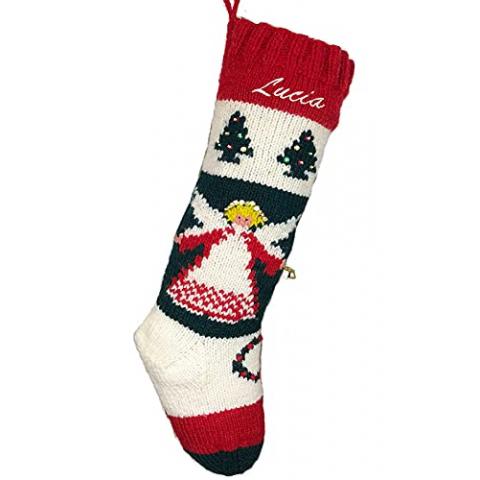 Christmas Stocking Personalized Hand Knit Vintage Angel Stocking