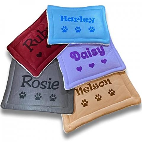 Custom Catch Personalized Dog Mat - Gift for Crate Cushion, Puppy Sleeping Blanket, Kennel Bed Pad - Small - S - Gray, Purple, Blue, Maroon, Beige