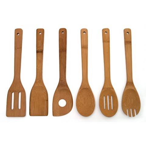 Lipper International 826 Bamboo Wood Kitchen Tools in Mesh Bag, 6-Piece Set