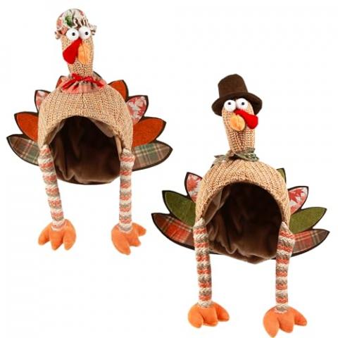 Ogrmar 2 Pcs Plush Turkey Hat, Funny Turkey Headwear for Thanksgiving Night Event, Dress-up Party, Thanksgiving Decor