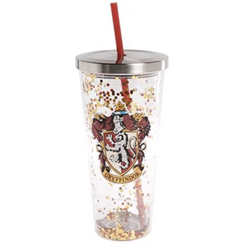 Spoontiques - Harry Potter Tumbler - Gryffindor Glitter Cup with Straw - 20 oz - Acrylic - Red