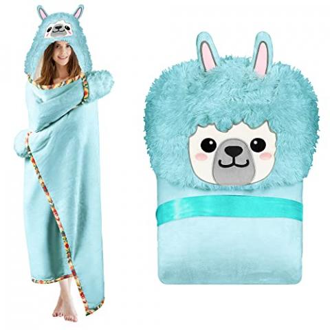 Llama Wearable Hooded Blanket for Adults – Super Soft Warm Cozy Plush Flannel Fleece Throw & Sherpa Hoodie Cloak Wrap - Llama Gifts for Women Adults Girls and Kids