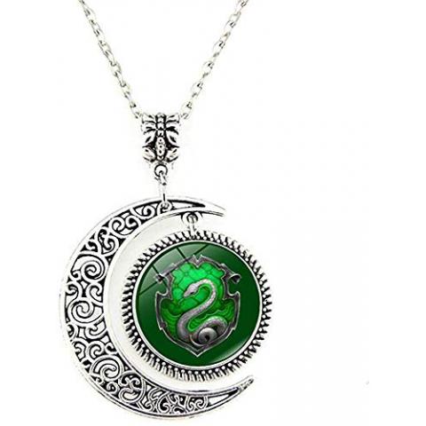 Day Vacation Moon Pendant Snake Green Silver Charm Crescent Necklace Jewelry Gift