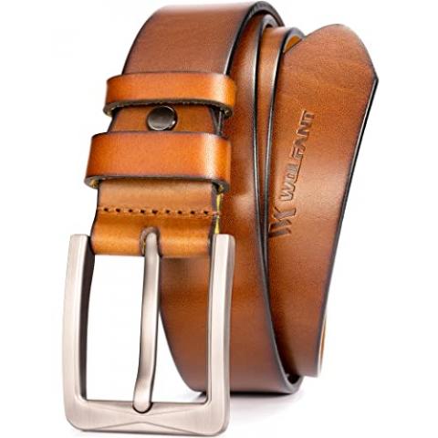 WOLFANT Full Grain Leather Belt,100% Italian Real Solid Leather