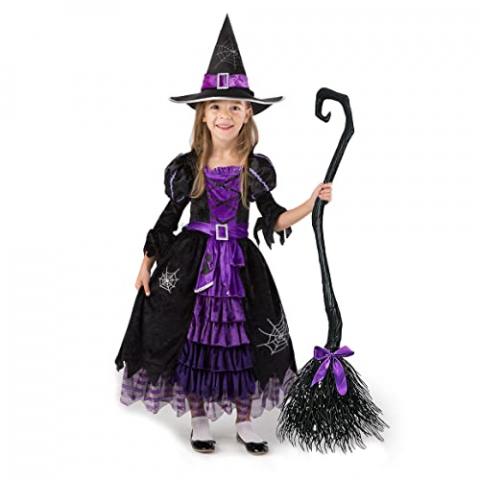 Spooktacular Creations Fairytale Witch Cute Witch Costume Deluxe Set with Broom for Girls (S 5-7)