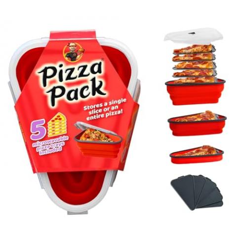 The Perfect Pizza Pack™ - Reusable Pizza Storage Container with 5 Microwavable Serving Trays - BPA-Free Adjustable Pizza Slice Container to Organize & Save Space, Red