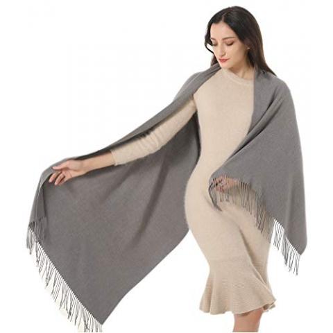 Women Shawl Wrap Scarf Pashmina Gifts Idea Wedding Christmas Birthday Evening Dresses Wear Lady Winter Large Warm Soft Stole Elegant Wide Solid Color Gray