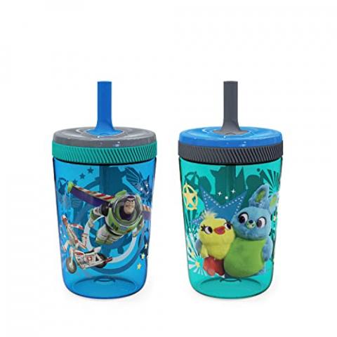 Zak Designs Kelso 15 oz Tumbler Set (Toy Story 4 - Woody & Buzz 2pc Set) Toddlers Cup Non-BPA Leak-Proof Screw-On Lid with Straw Made of Durable Plastic and Silicone, Perfect Baby Bundle for Kids