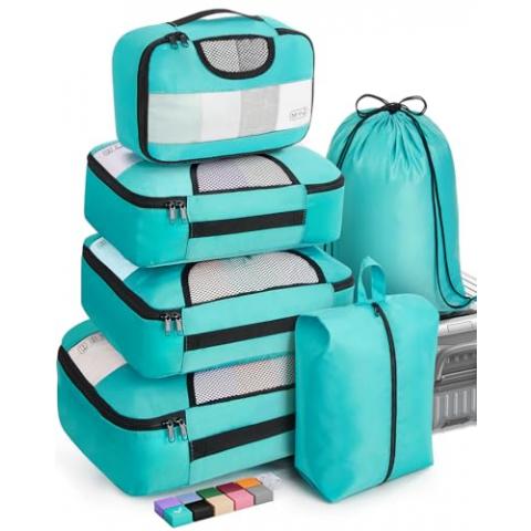 Veken 6 Set Packing Cubes for Suitcases, Travel Essentials for Carry on Luggage, Suitcase Organizer Bags Set for Travel Accessories in 4 Sizes(Extra Large, Large, Medium, Small)，Cyan