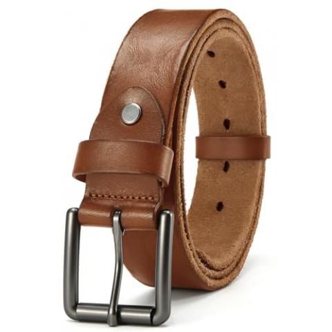 YOETEY Full Grain Leather Belt for Men - Mens Belt Casual 1 1/2" with 100% Italian Cow Leather - Roll Buckle Oval Hole for Smooth Wearing