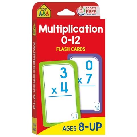 School Zone Multiplication 0-12 Flash Cards: 56 Math Cards, 3rd Grade, 4th Grade, Elementary Math, Multiplication Facts, Common Core, Ages 8+, Packaging May Vary