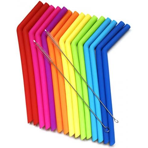 15 FITS ALL TUMBLERS STRAWS - Reusable Silicone Straws for 30 and 20 oz Yeti - Flexible Easy to Clean + 2 Cleaning Brushes - BPA Free, No Rubber Taste Drinking - Best Value for Money Pack