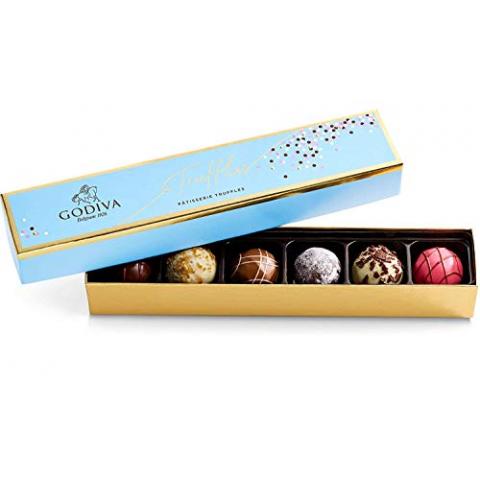 Godiva Chocolatier Patisserie Dessert Chocolate Truffle Gift Box for Birthday, Graduation, Thank You, Father's Day Gift Basket, Gourmet Candy with Creamy Filling in Milk, White, Dark Chocolate, 6pc