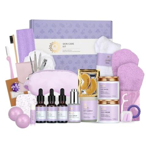 Facial Skin Care Set & Spa Kit - Mothers Day Gift Ideas, Self-care Relaxation Gifts, Skin Care Collection with Essential Oils, Hyaluronic Acid, Vitamin E. (Lavender)