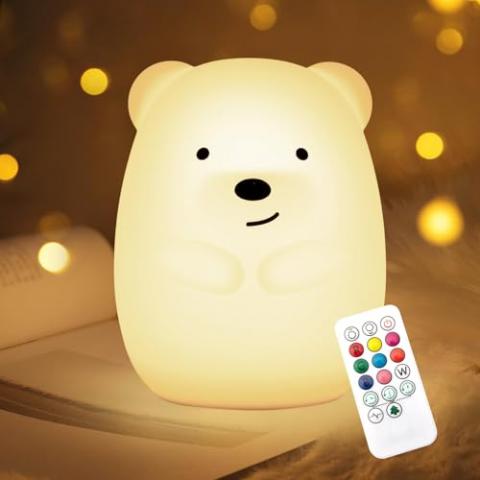 Nice Dream Bear Night Light for Kids, 9 Color Changing Baby Night Light with Remote＆Timer, Rechargeable Animal Kids Night Lamp for Boys Girls Nursery Bedroom, Kids Kawaii Gifts (5.9"x4.7"x4.7")