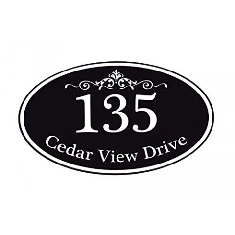 Customized Home Address Sign, Aluminum 12" x 7" Oval House Number Plaque, Personalized Color Choices Available (Black)