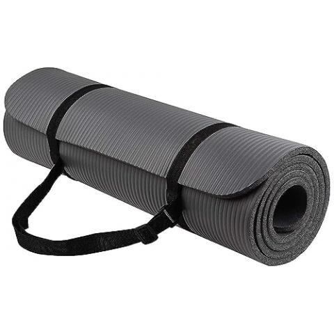 Fitvids All Purpose 1/2-Inch Extra Thick High Density Anti-Tear Exercise Yoga Mat with Carrying Strap, Gray