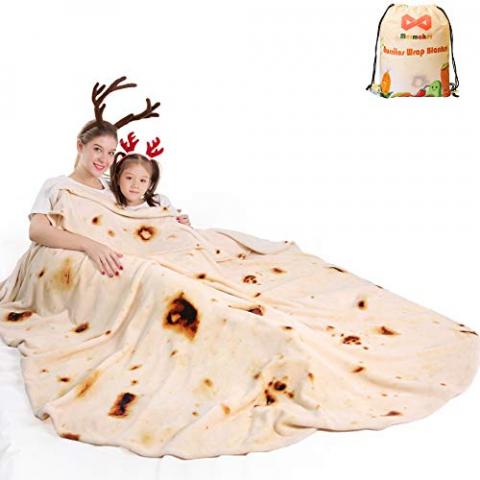 mermaker Burritos Tortilla Throw Blanket 2.0 Double Sided 71 inches for Adult and Kids, Giant Funny Realistic Food Blankets, 285 GSM Novelty Soft Flannel Taco Blanket (Yellow -Double Sided)