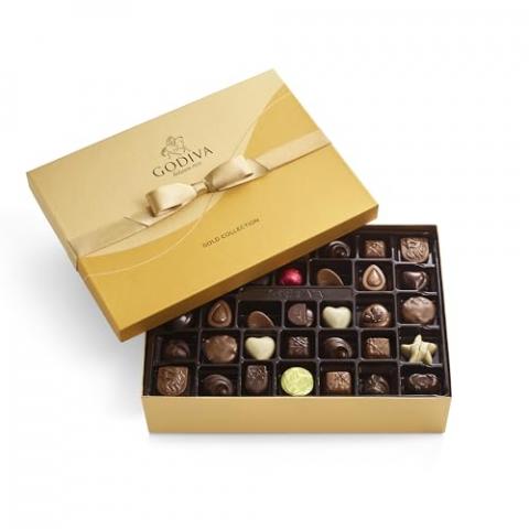 Godiva Chocolatier Gourmet Chocolate Gold Gift Box - 72-Piece Assortment with Ganaches, Nuts, Caramels, Pralines in Milk, White, Dark Chocolate Shells - Quality Assorted Chocolate Candy Box with Gold Ribbon