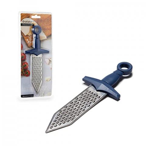 PELEG DESIGN – Gratiator Small Cheese Grater Stainless Steel Sword-Shaped Grating Utensil Lemon Zester Tool with Royal Blue Plastic Handle | Mini Cheese Grater for Parmesan Cheese Ginger Vegetables