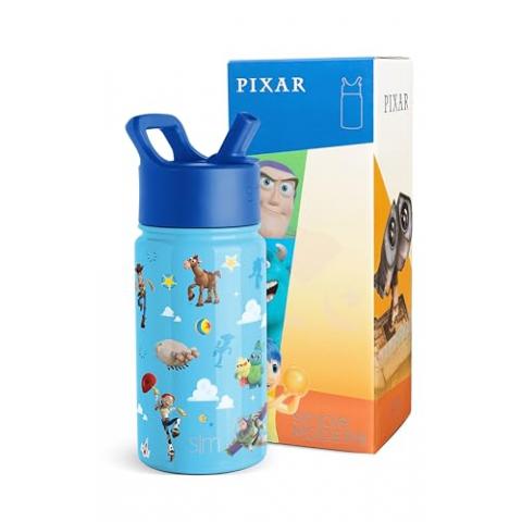 Simple Modern Disney Pixar Toy Story Kids Water Bottle with Straw Lid | Reusable Insulated Stainless Steel Cup for Boys, School | Summit Collection | 14oz, Toy Story Andys Toys