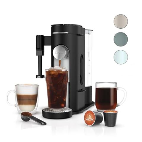 Ninja Pod & Grounds Specialty Single-Serve Coffee Maker, K-Cup Pod Compatible, Brews Grounds, Compact Design, Built-In Milk Frother, 56-oz. Reservoir, 6-oz. Cup to 24-oz. Mug Sizes, Black, PB051