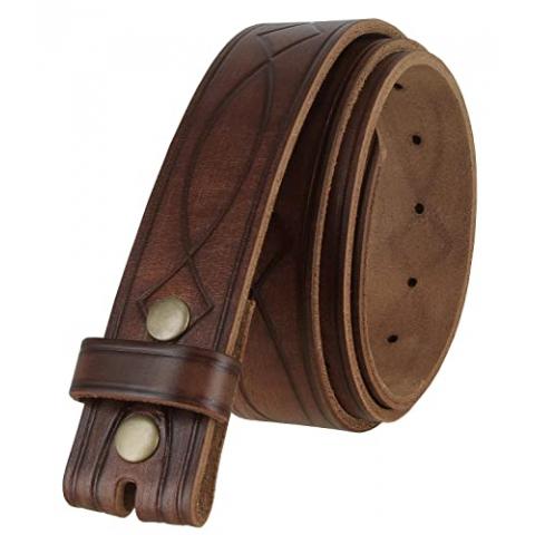 382000 Genuine One Piece Full Grain Leather Hand Tooled Engraved Belt Strap 1-1/2" Wide (Brown, 34)