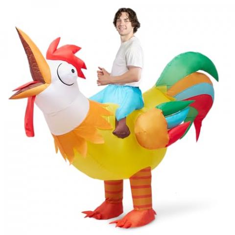 Spooktacular Creations Adult Inflatable Costume Riding a Rooster Air Blow-up Deluxe Ride On Halloween Costume