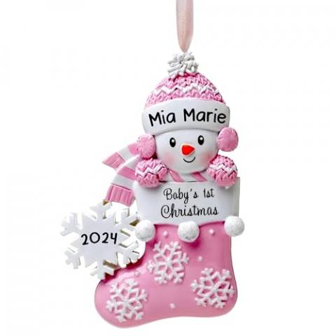 2024 Baby First Christmas Personalized Pink Ornament, Customized Baby Girl Ornament, Gift for Newborn