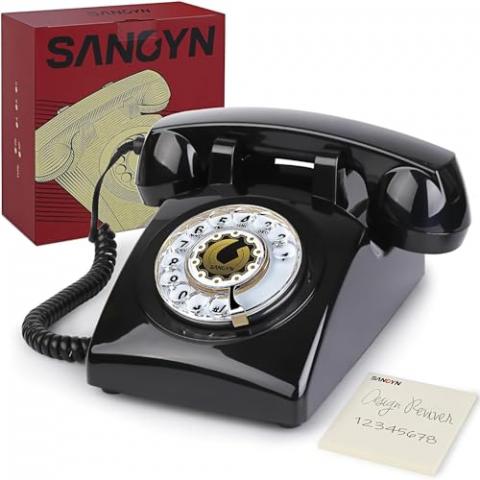 Sangyn Retro Rotary Landline Phone 1960s Vintage Telephone Old Fashioned Corded Phones with Mechanical Ringer for Home Office Desk, Black