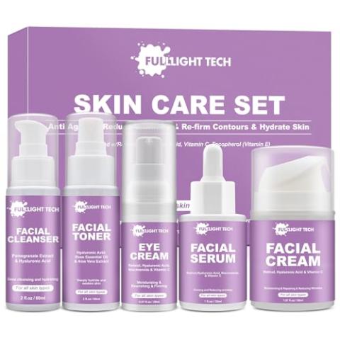 Gifts for Women,Anti Aging Skin Care Routine Kit,Reduce Wrinkles & Hydrate Skin,Facial Cleanser,Toner,Cream,Serum,Eye Cream Skincare Gift Set,Wife Mom Womens Gifts for Christmas Stocking Stuffers