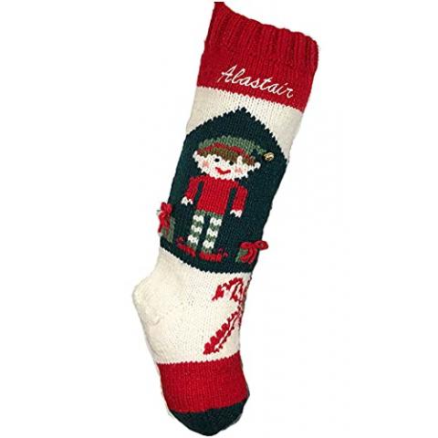 Christmas Stocking Personalized Hand Knit Vintage Elf Stocking