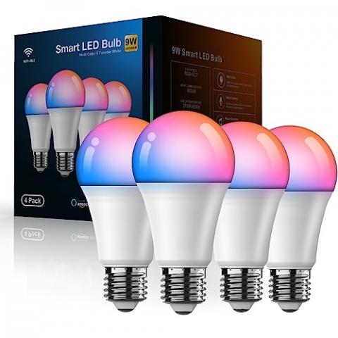 MagicLight Smart Light Bulbs 4 Pack A19/E26 Color Changing 60W Equivalent Dimmable White 2700-6500K Music Sync Schedule WiFi & Bluetooth RGB LED Bulbs Works with Alexa & Google Home