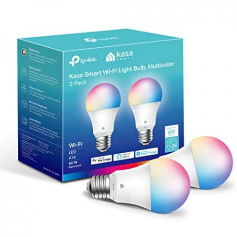 Kasa Smart Light Bulbs, Full Color Changing Dimmable Smart WiFi Bulbs Compatible with Alexa and Google Home, A19, 60 W 800 Lumens,2.4Ghz only, No Hub Required, 2-Pack (KL125P2), Multicolor