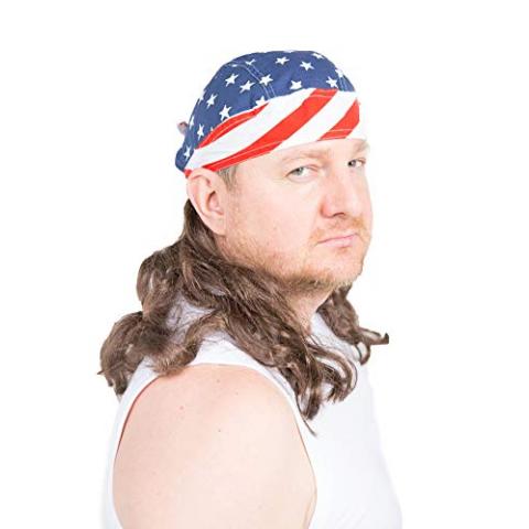 Mullet On The Go - The Freebird Mullet Costume Wig Skull Cap, One Size