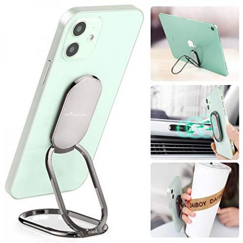 Phone Ring Holder Finger Kickstand 360°Rotation Cellphone Back Grip Foldable Cell Phone Stand for Desk Compatible with iPhone iPad Smartphones Tablets (with Universal Magnetic Car Mount)