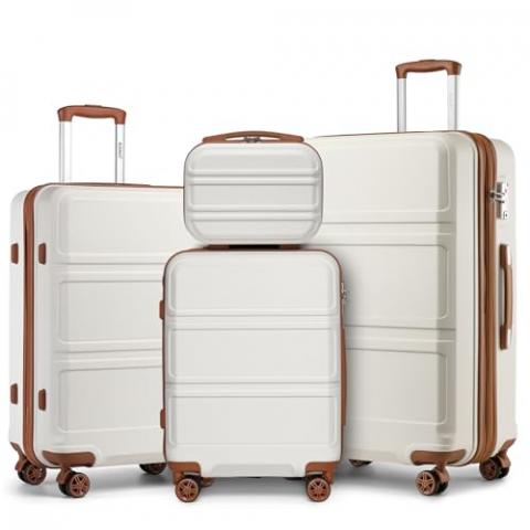 Kono 4 Piece Luggage Sets Expandable(only 28") Lightweight with Spinner Wheels TSA Lock Hardside Travel Rolling Suitcases 20in 24in 28in Carry on and 12in Mini Cosmetic Case Cream White