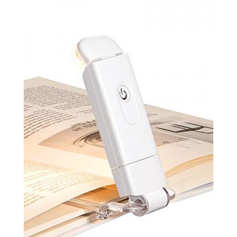 DEWENWILS USB Rechargeable Book Light, Warm White, Brightness Adjustable for Eye-Protection, LED Clip on Portable Bookmark Light for Reading in Bed, Car (White)