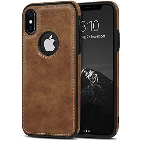 USLOGAN Vegan Leather Phone Case for iPhone Xs Max Luxury Elegant Vintage Slim Phone Cover 6.5 inch (Brown)