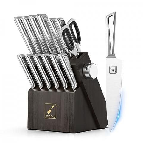 Knife Sets for Kitchen with Block imarku Japanese Knife Set Stainless Steel Kitchen with Block 14pcs, Built-in Sharpener, Sharp Knife Block Set with Non-slip Ergonomic Handles - Dishwasher Safe