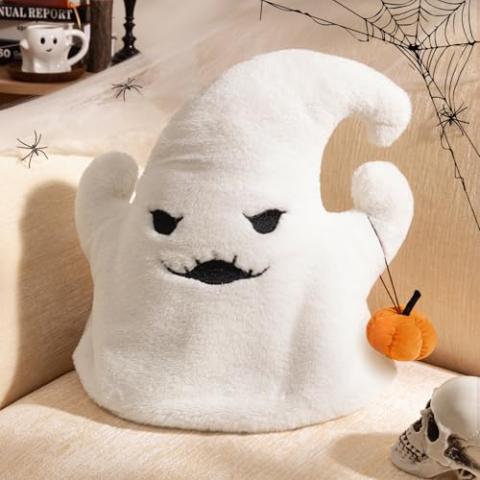 Ashler Ghost Pillows, Cute Ghost Shaped Throw Pillows, White Ghost Halloween Pillows for Happy Halloween Decorative Gifts, Ghost with Pumpkin Pillow Decor 20x16 inches