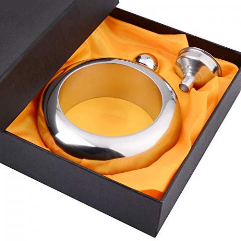 CCJK Liquor Flask for Women with Funnel - Stainless Steel Bangle Bracelet Hidden Flask Set 3.5OZ Wine Wrist Jewelry for Women Girls Men Party Hand size Flask（silver）