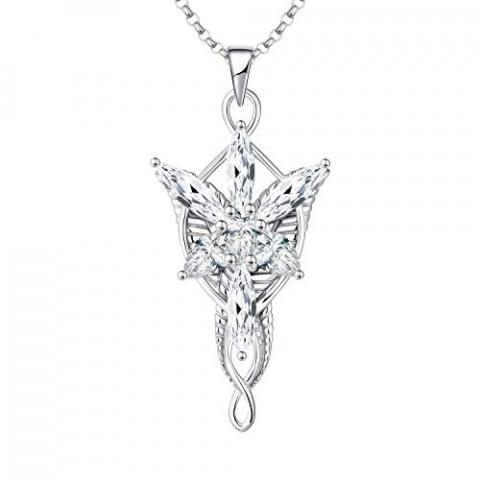 JO WISDOM Arwen Evenstar Necklace,925 Sterling Silver Lord of The Ring Hobbit Pendant Necklace with 5A Cubic Zirconia,Elvish Jewelry for Women