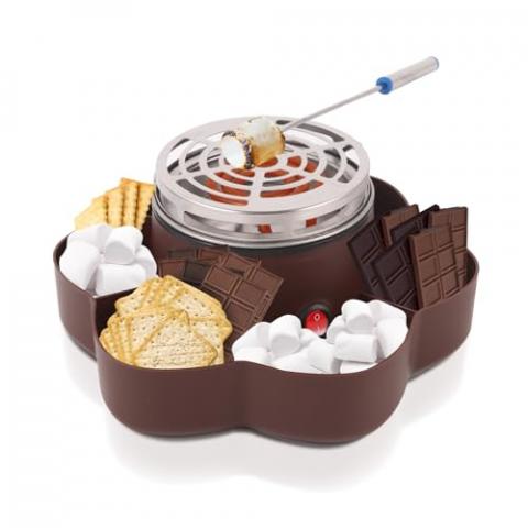 Electric S'mores Maker Tabletop Indoor, Flameless Marshmallow Roaster, Smores Kit with 6 Compartment Trays and 4 Forks, Housewarming Gifts for New House