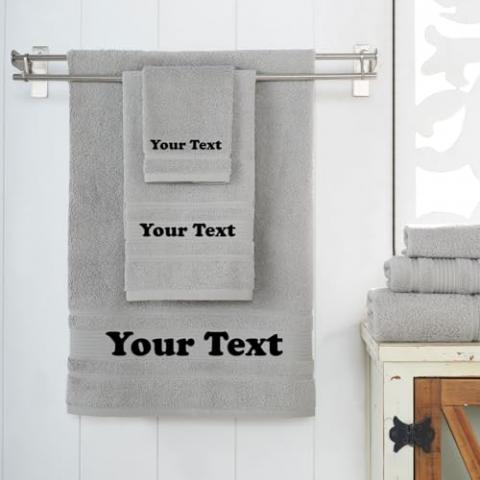 Personalize Your Towels with Custom Embroidery: Names, Monograms, and Initials. Perfect For Kids, Adults, Pool, Travel, Gifts, 3-Piece Towel Set; 1 Bath Towel, 1 Hand Towel, and 1 Wash Cloth - Grey