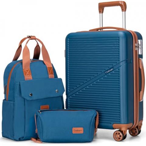 Cosbarn 3-Piece Carry On Luggage Set 22x14x9 Airline Approved, 20 Inch Lightweight ABS Suitcases with Wheels and TSA Lock - Durable Waterproof Travel Suitcase Set