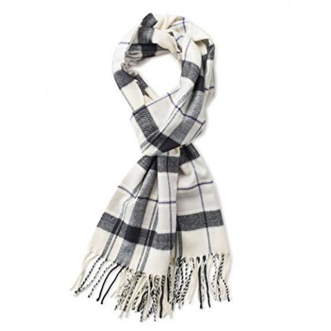 VERONZ Soft Classic Cashmere Feel Winter Scarf, White Black Plaid